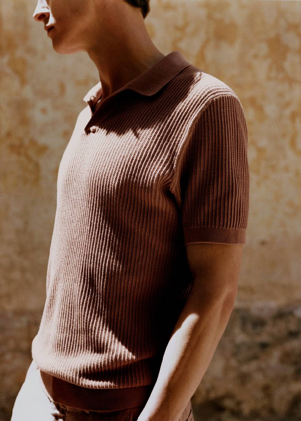 Mango Geripptes Strick-Poloshirt aus Baumwolle Online Outlet