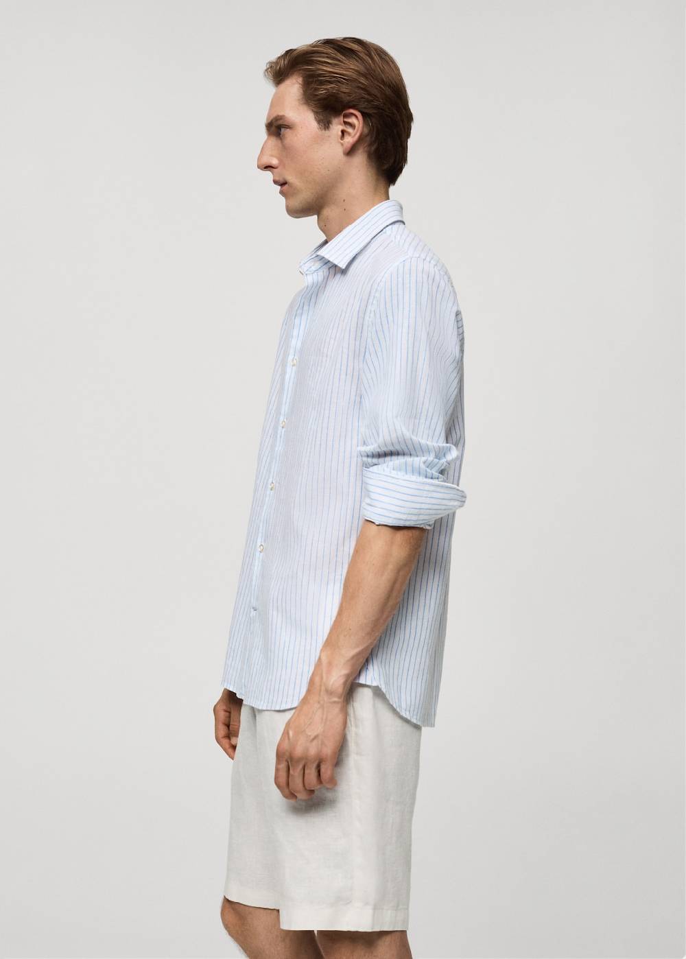 Mango Gestreiftes Regular-Fit-Hemd aus Leinen mit Baumwolle Letzte 3 Tage