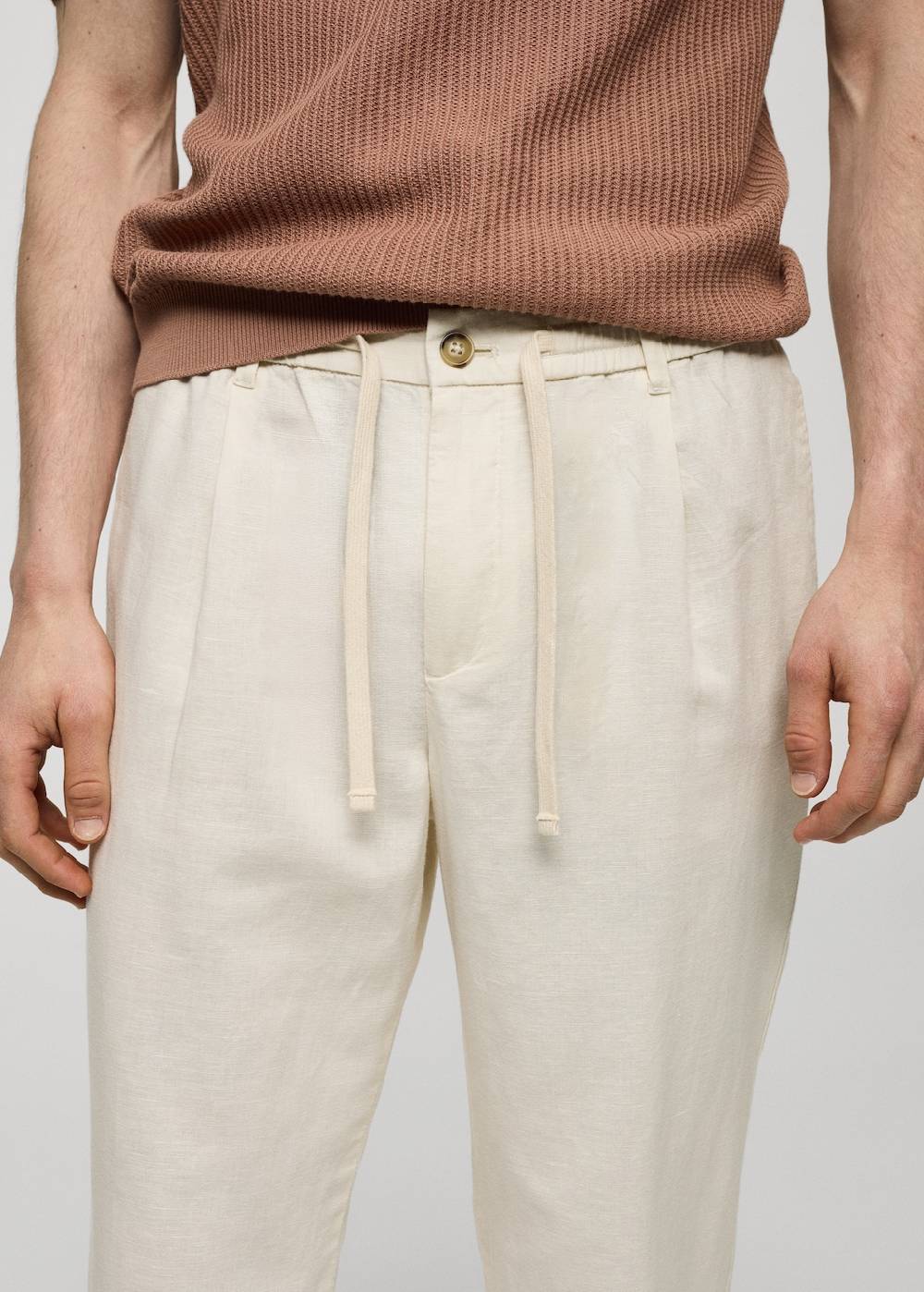 Mango Slim Fit-Leinenhose mit Kordel Bis zu 50% Rabatt