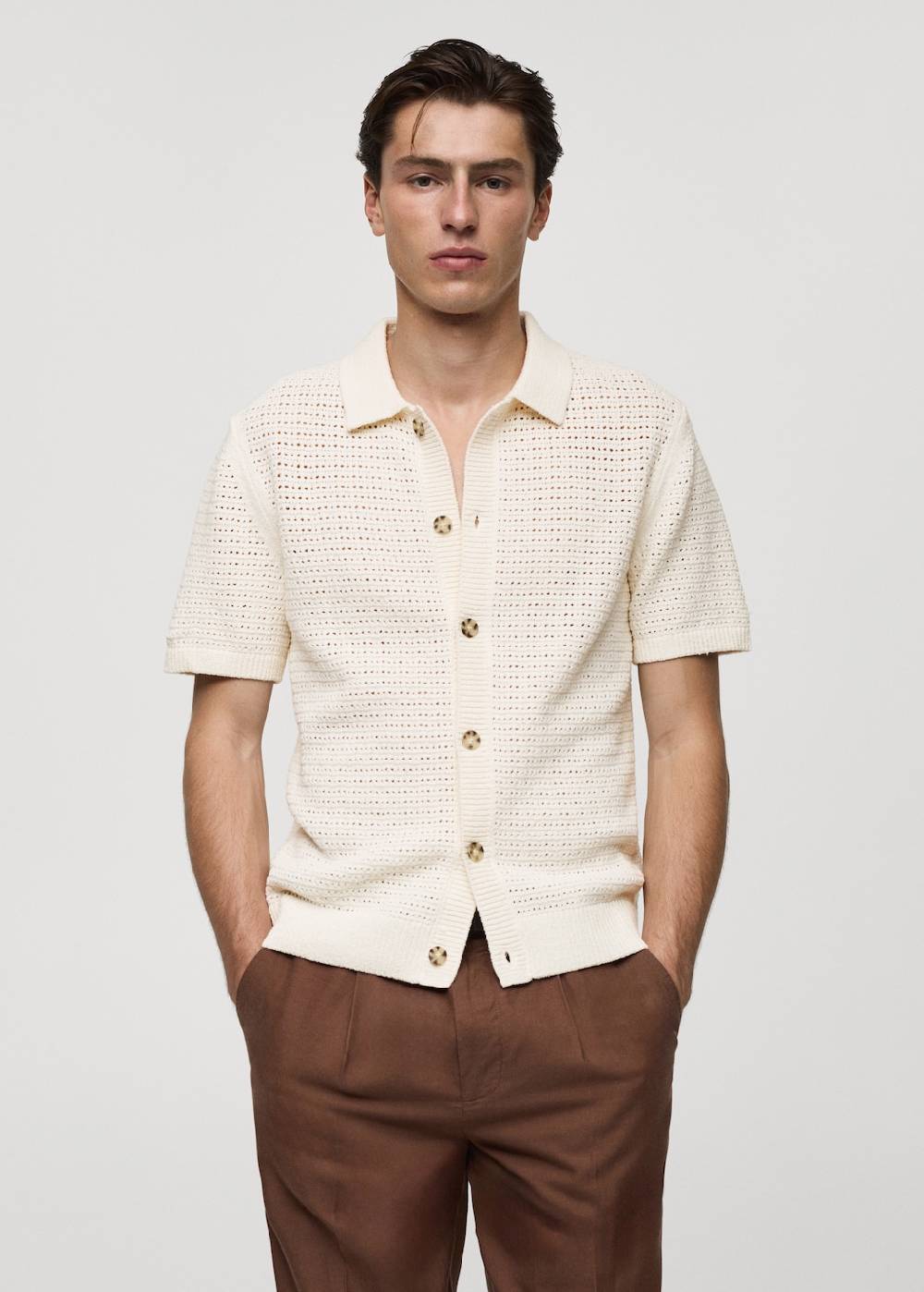 Mango Geknöpftes Strick-Poloshirt mit Lochmuster Kostenloser Versand international