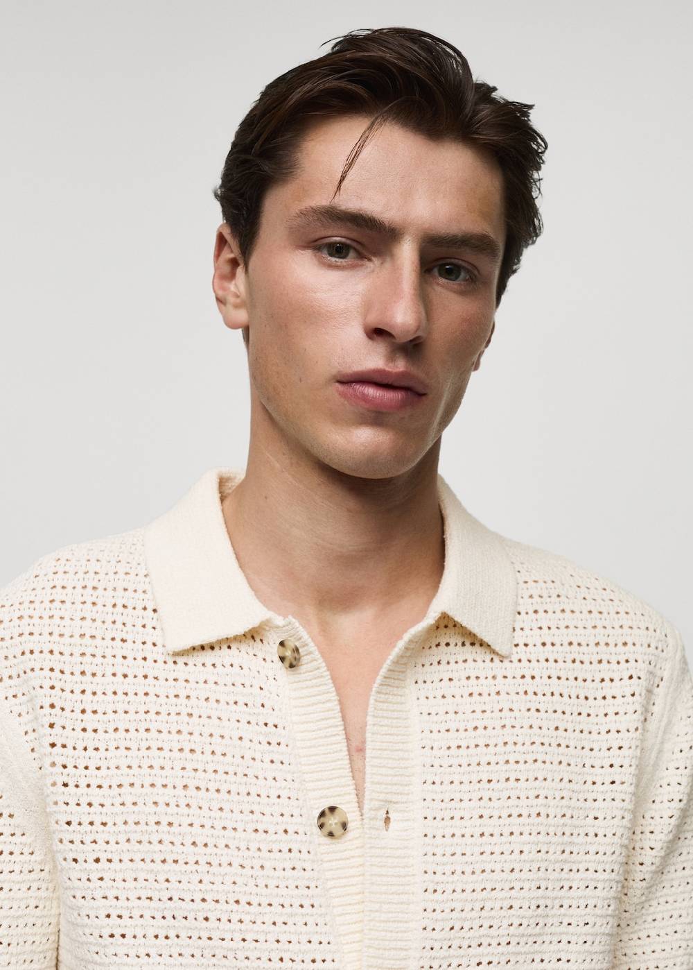 Mango Geknöpftes Strick-Poloshirt mit Lochmuster Kostenloser Versand international