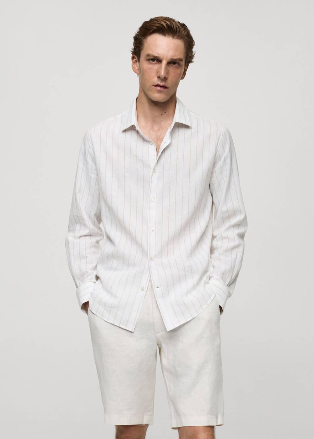 Mango Gestreiftes Regular-Fit-Hemd aus Leinen mit Baumwolle Kostenloser Versand
