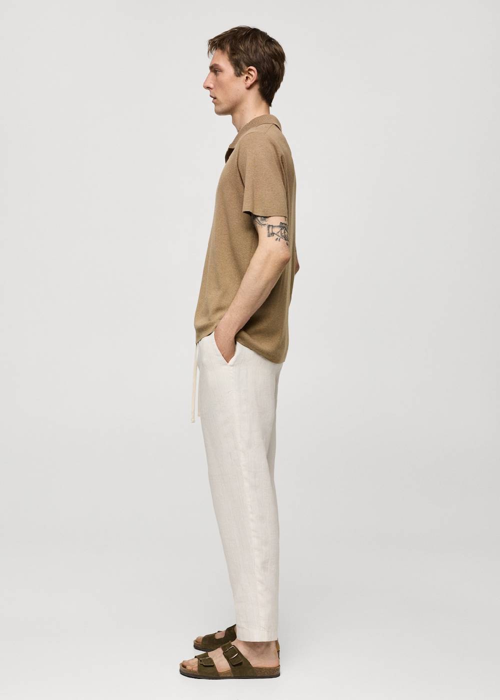 Mango Gestreifte Hose aus 100 % Leinen mit Kordel Fabrikpreis