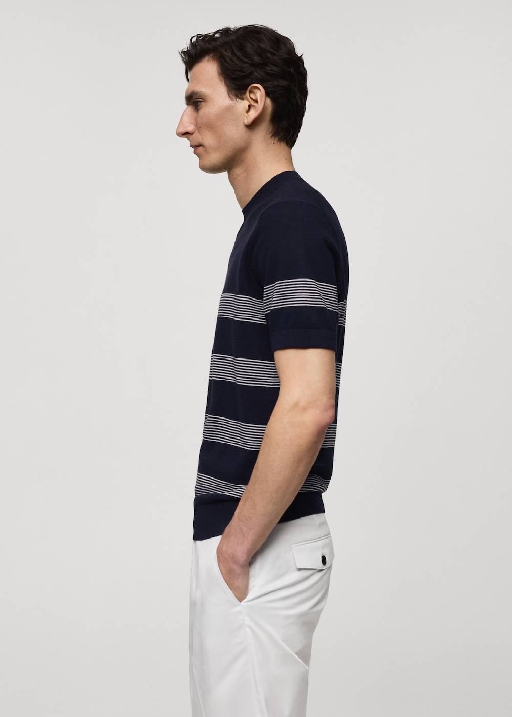 Mango Gestreiftes Strick-T-Shirt aus Baumwolle mit Modal Heißer Verkauf
