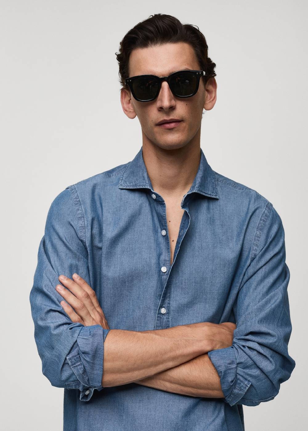 Mango Regular-Fit-Polohemd aus 100 % Baumwoll-Chambray Wochenangebot