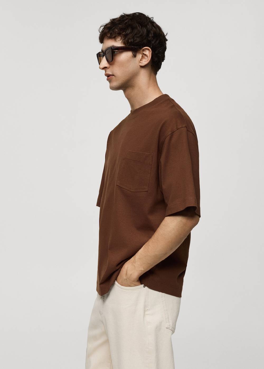 Mango T-Shirt aus 100 % Baumwolle mit Tasche Letzte 3 Tage