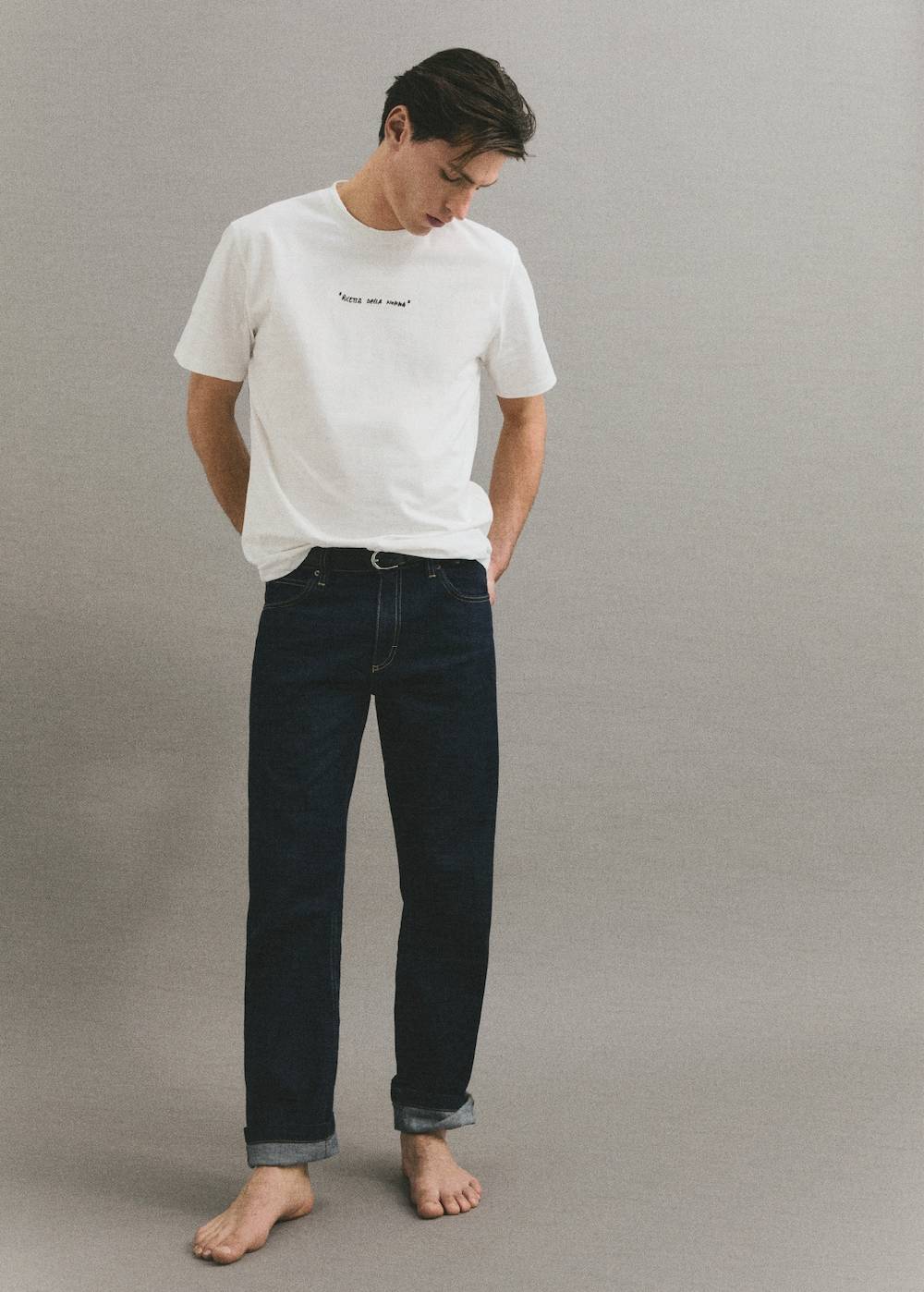 Mango Gemustertes Regular-Fit-T-Shirt aus Baumwolle Sonderangebot der Fabrik