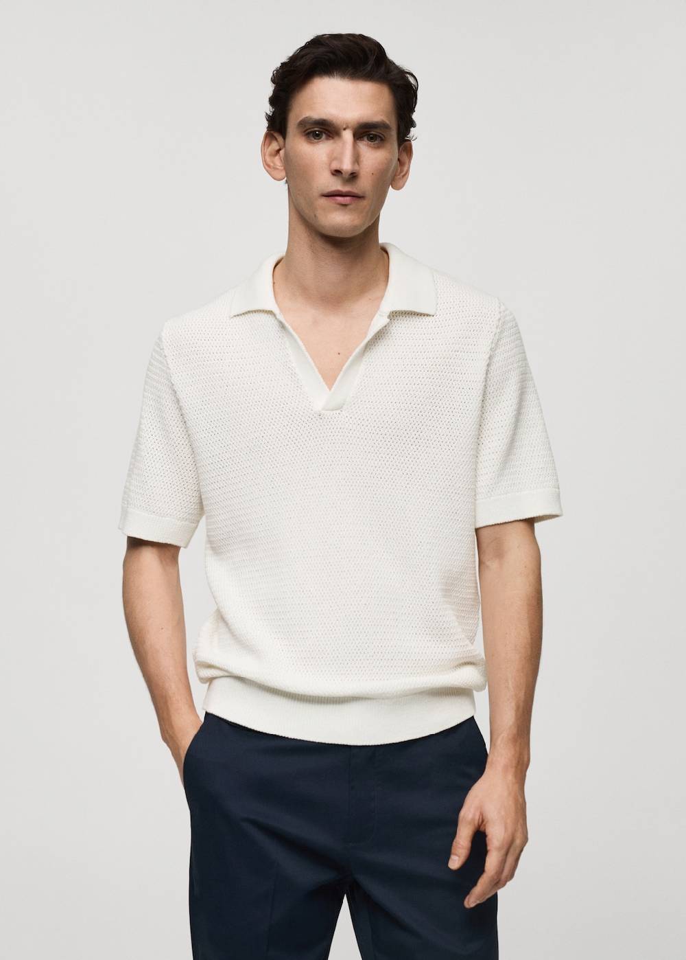 Mango Strick-Poloshirt aus Baumwolle mit Lochmuster Großer Ausverkauf