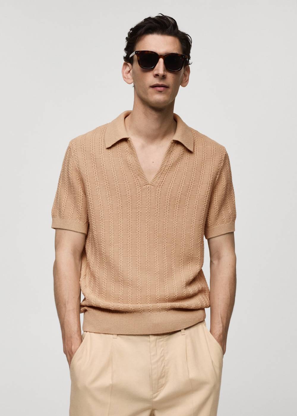 Mango Baumwoll-Poloshirt mit großem Perlmuster Begrenztes Angebot