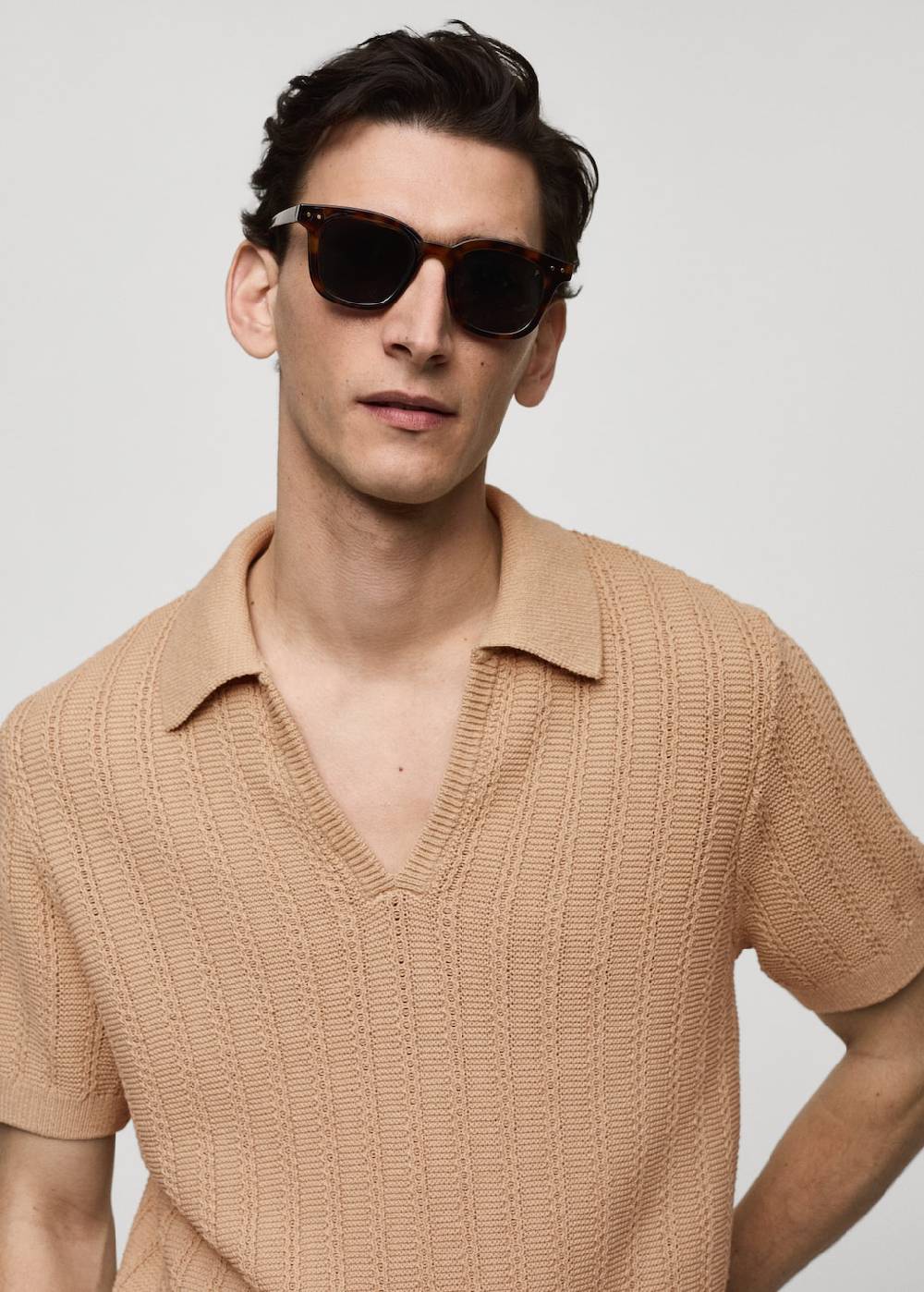 Mango Baumwoll-Poloshirt mit großem Perlmuster Begrenztes Angebot