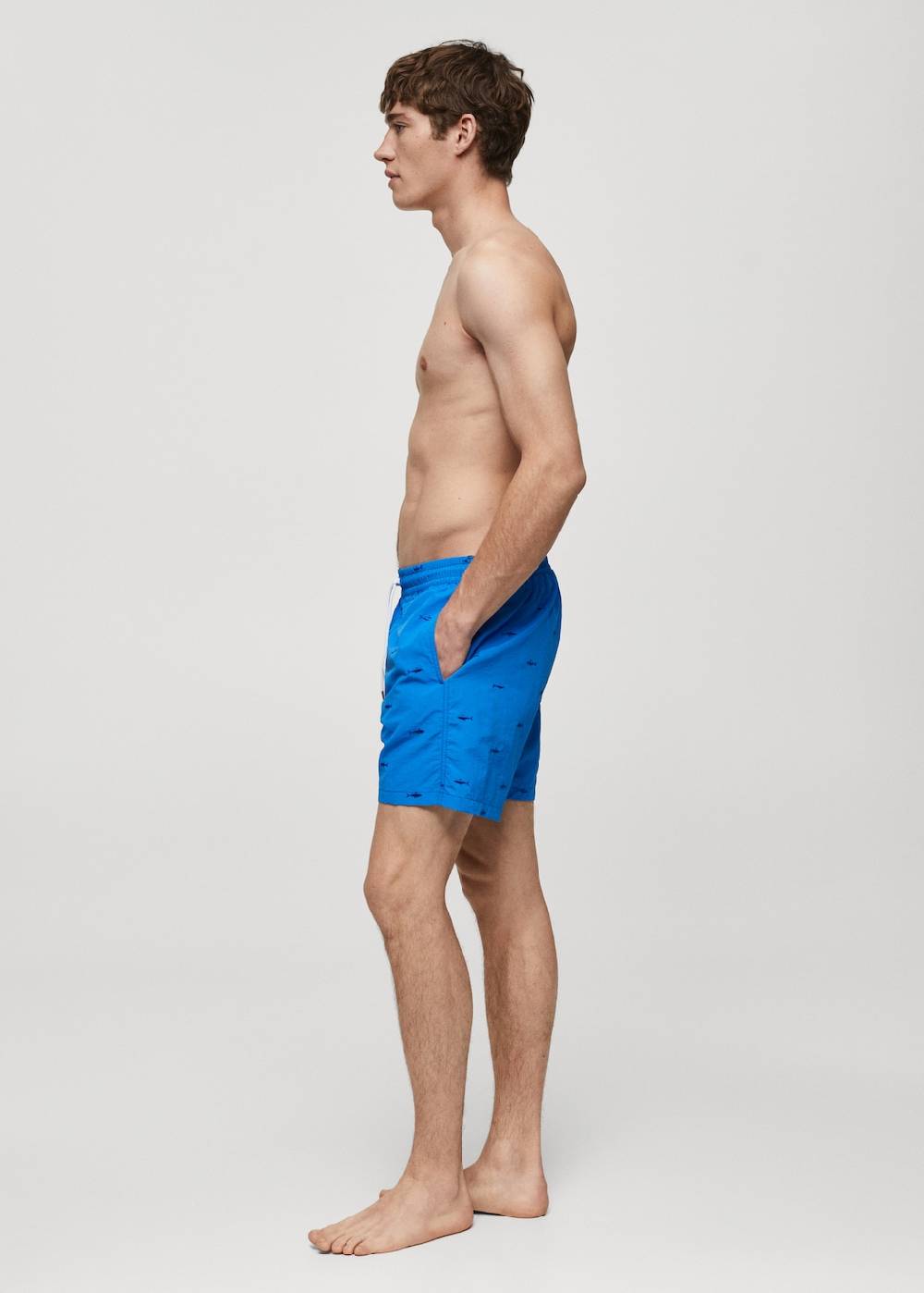 Mango Badeshorts mit Kordelzug und aufgesticktem Fischmotiv Saisonale Angebote