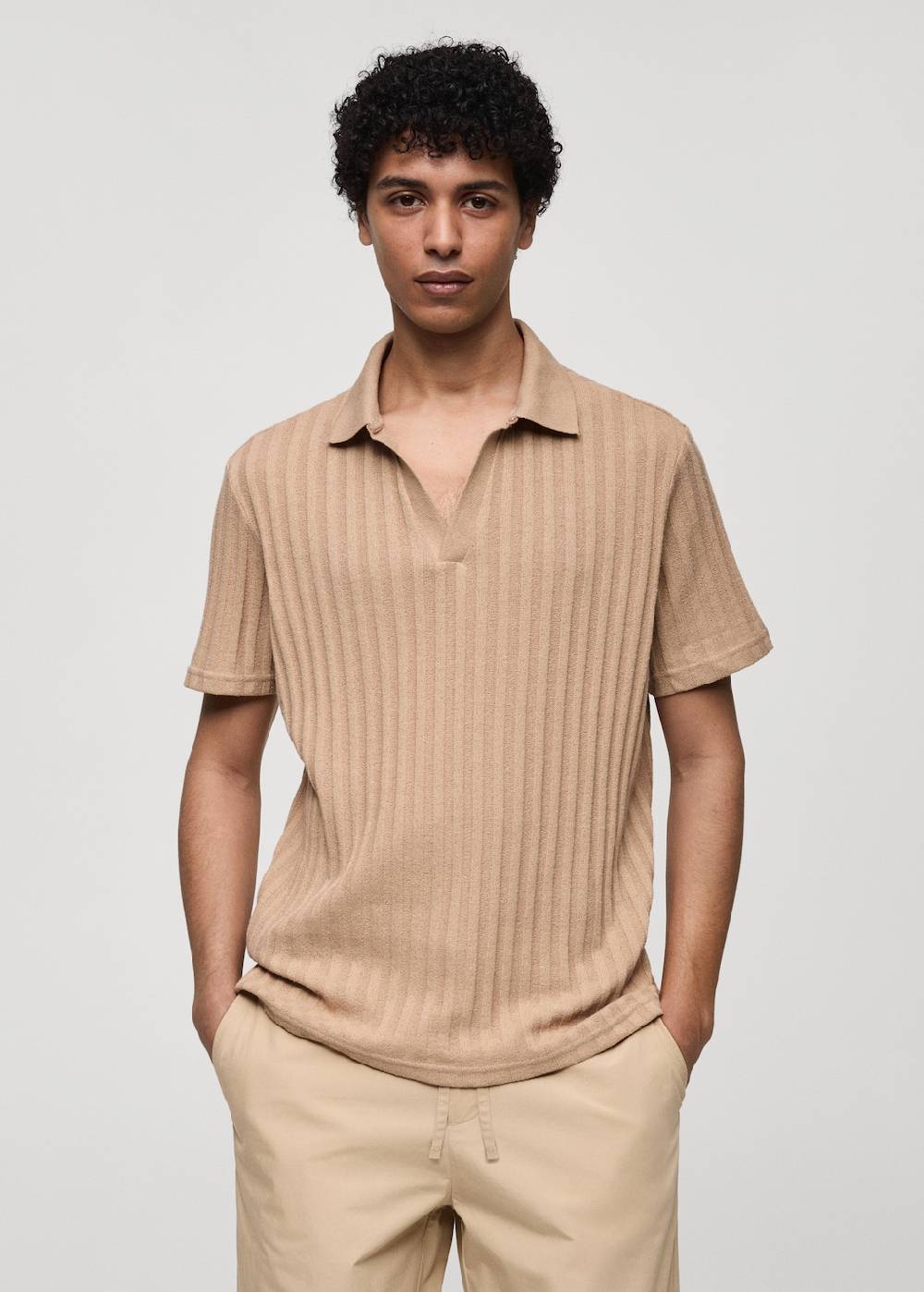 Mango Geripptes Regular-Fit-Poloshirt aus Baumwolle