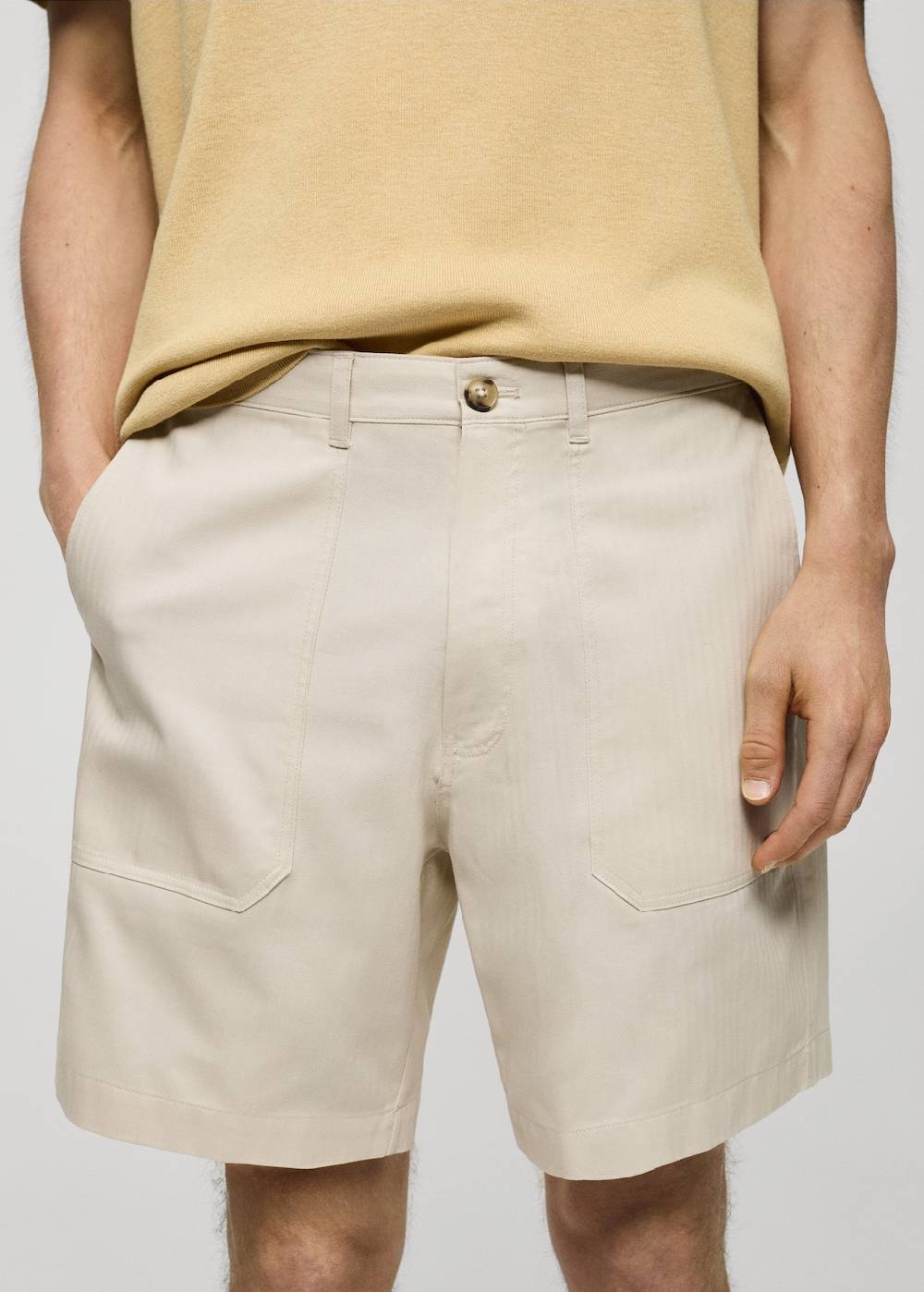 Mango Bermudashorts aus 100 % Baumwolle mit Fischgratmuster Letzte 3 Tage