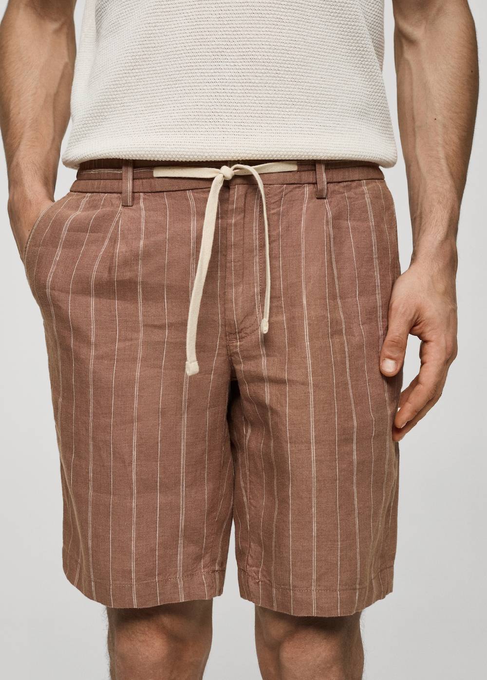 Mango Gestreife Bermudashorts aus 100 % Leinen mit Kordelzug Clearance-Verkauf