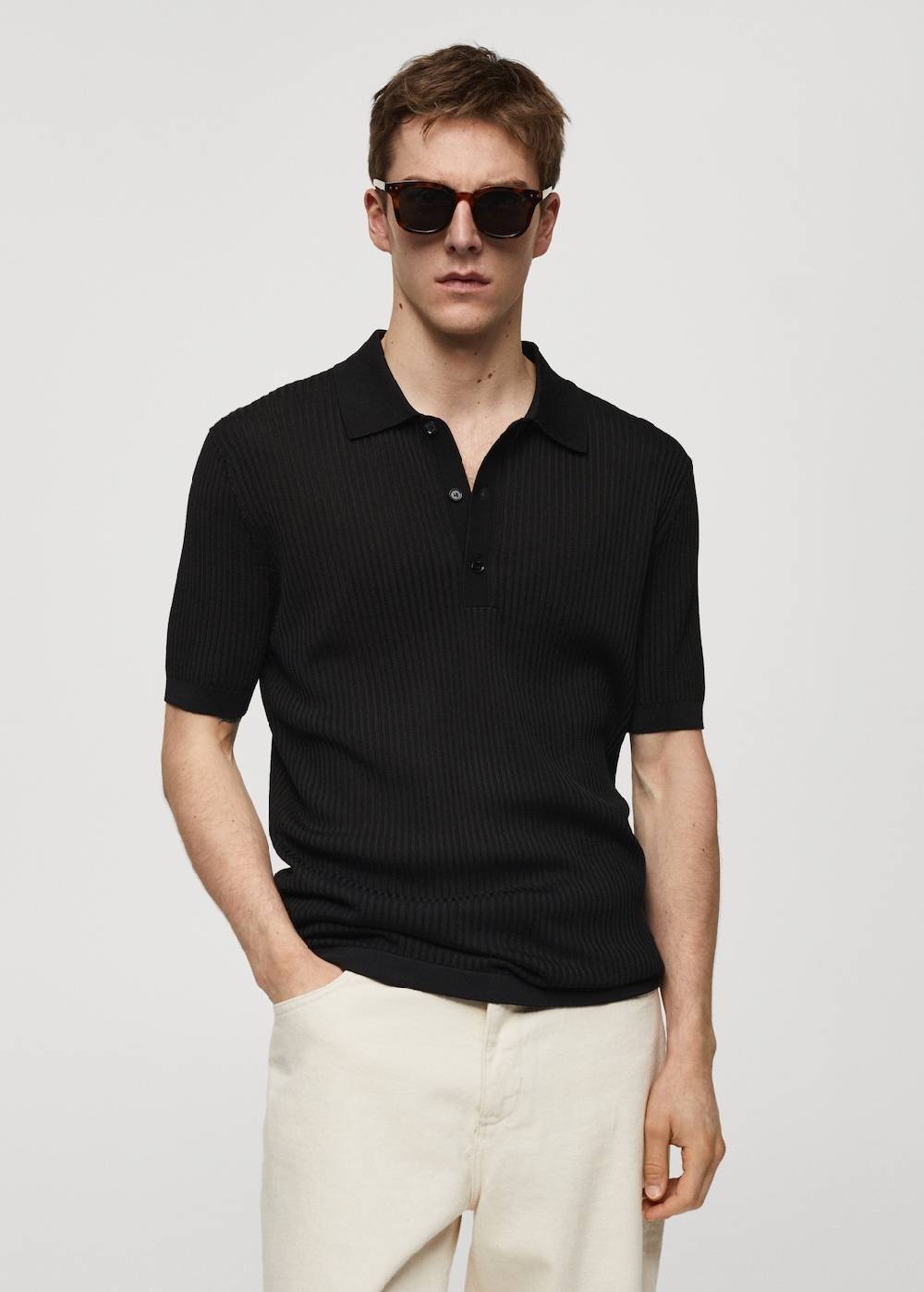 Mango Strick-Poloshirt aus Baumwolle