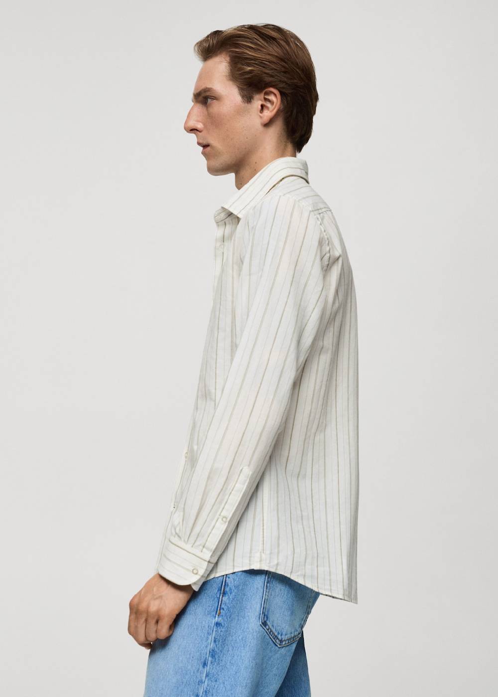 Mango Gestreiftes Regular-Fit-Hemd aus Leinen mit Baumwolle Neueste Mode