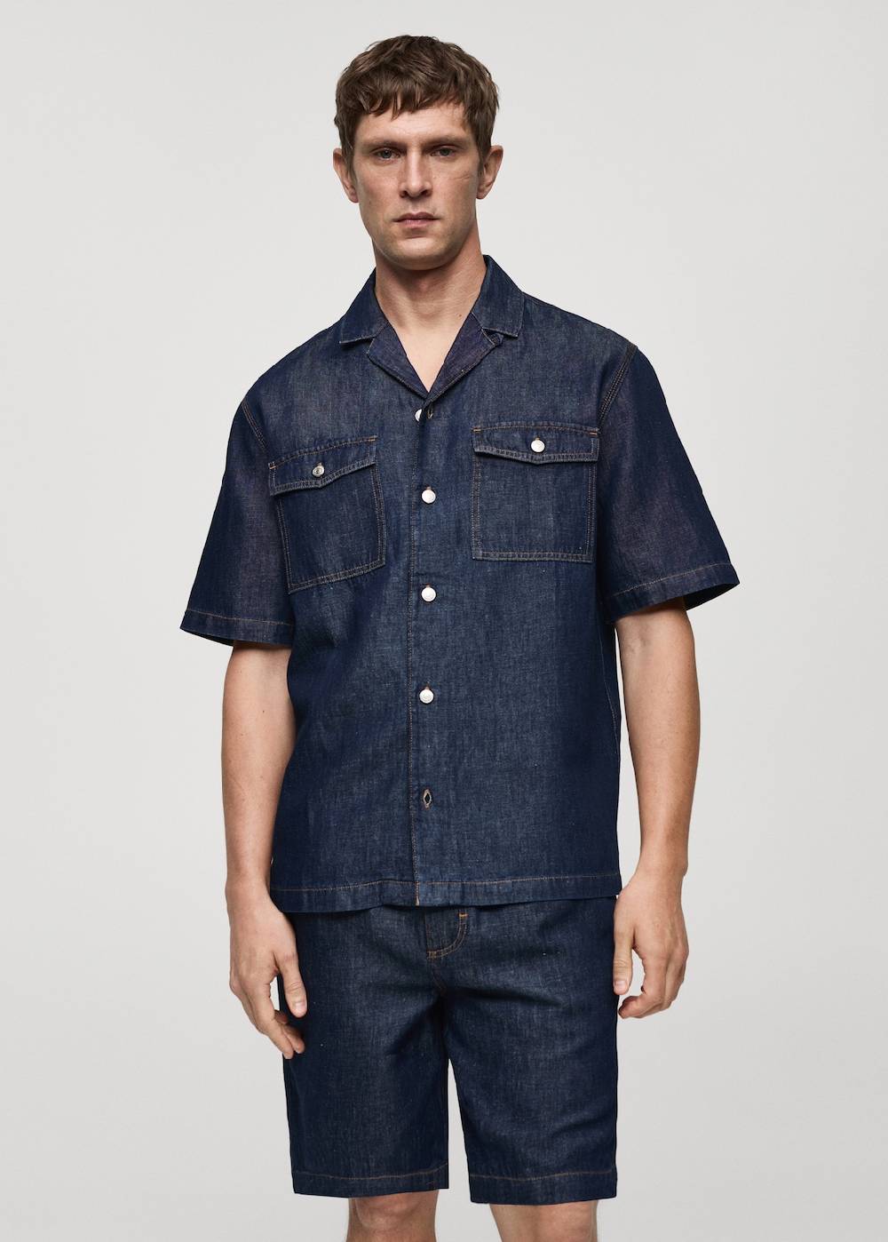 Mango Jeanshemd aus Baumwolle mit Leinen
