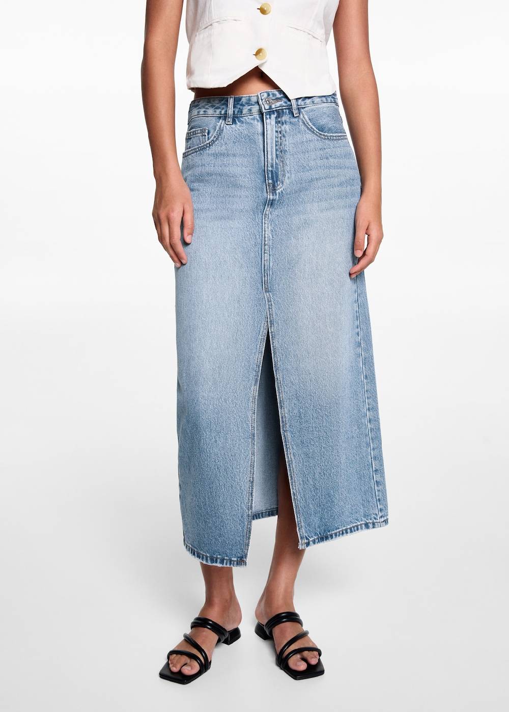 Mango Jeansrock mit Schlitz Im Verkauf