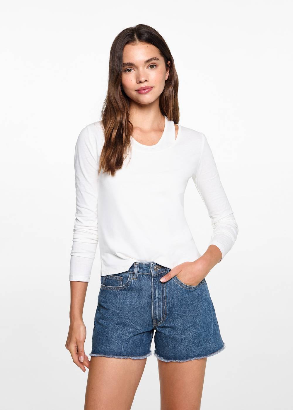 Mango Jeansshorts mit ausgefranstem Saum Günstig kaufen