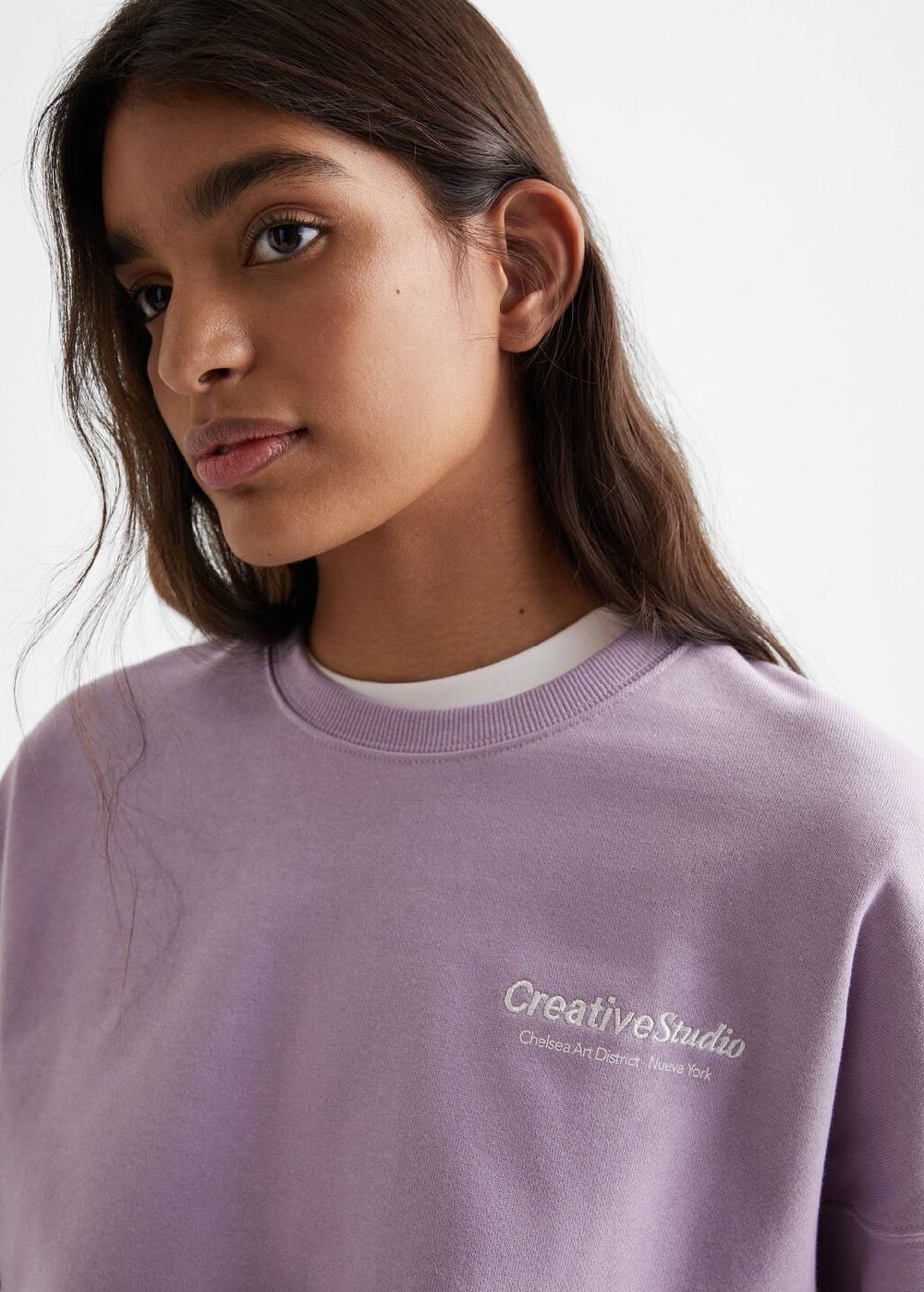 Mango Baumwoll-Sweatshirt mit Aufschrift Sonderangebote