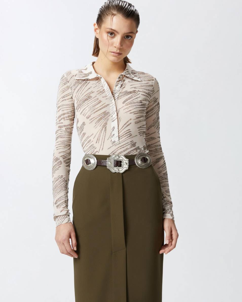 Pinko Langarm-Poloshirt mit Glitzerprint Clearance-Verkauf
