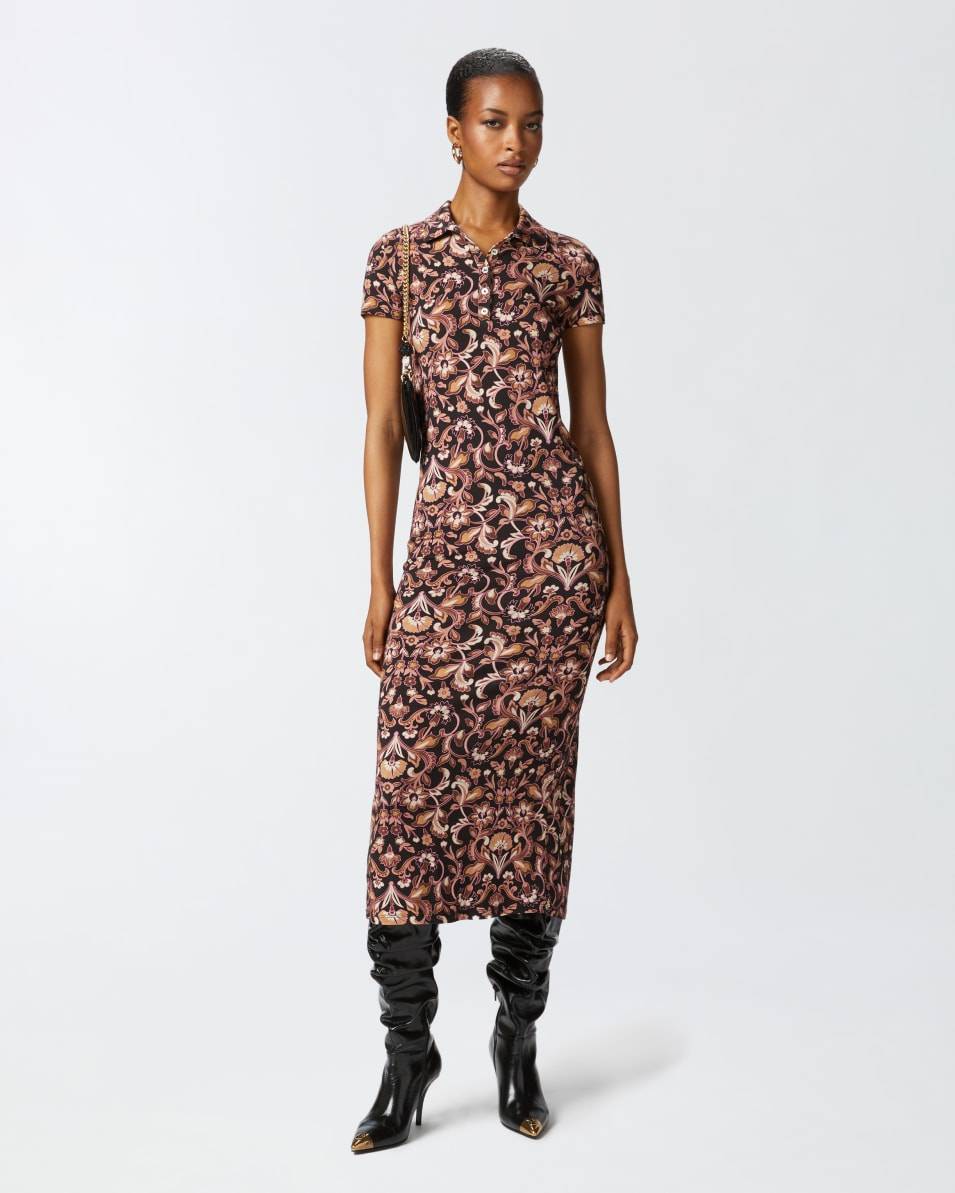 Pinko Langes geblümtes Kleid mit kurzen Ärmeln Black Friday Preise