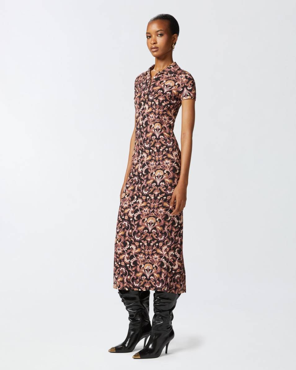 Pinko Langes geblümtes Kleid mit kurzen Ärmeln Black Friday Preise