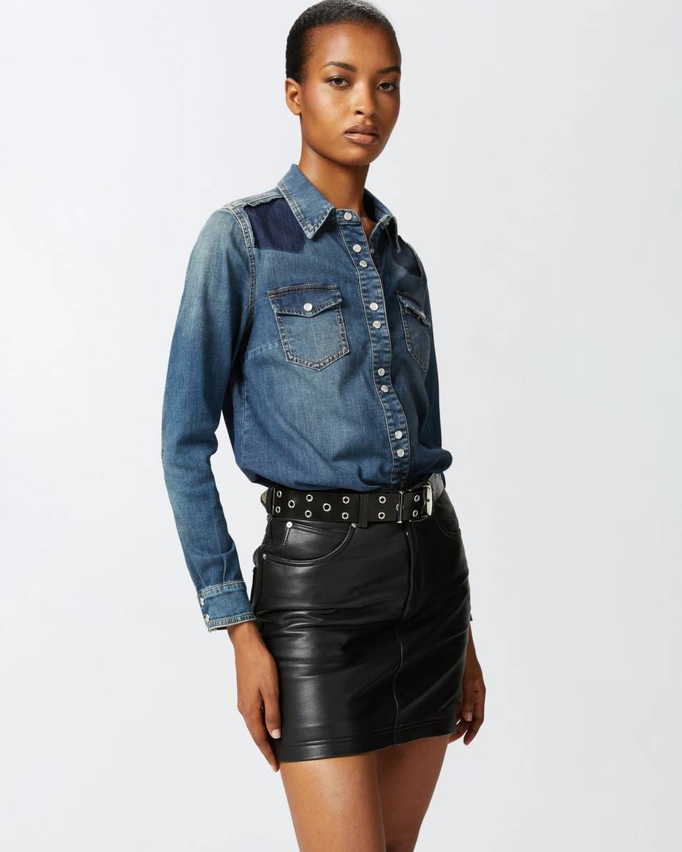 Pinko Leichtes Hemd aus blauem Twill mit Stretchanteil Rabatte dieses Monats