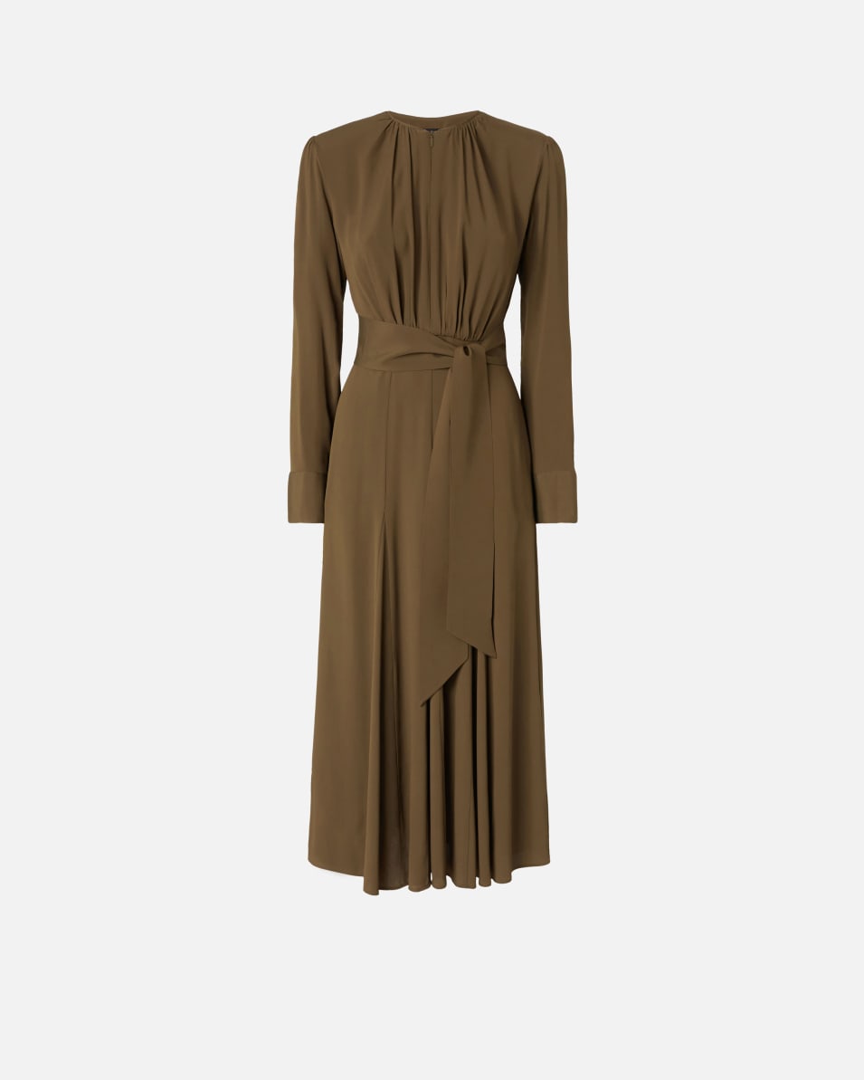Pinko Langes Kleid aus Seidenmischgewebe mit Gürtel und langen Ärmeln Blitzverkäufe
