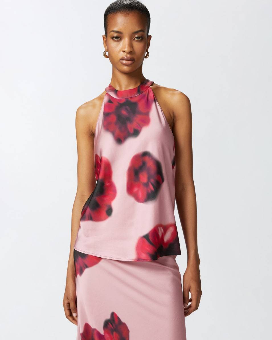 Pinko Ärmelloses Top aus Satin mit Blumenprint Sonderangebot