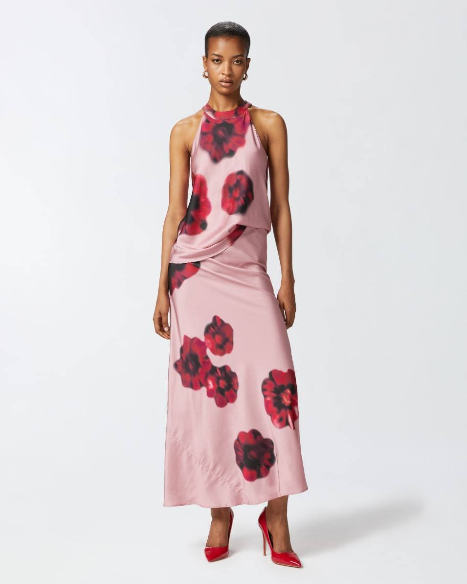 Pinko Ärmelloses Top aus Satin mit Blumenprint Sonderangebot