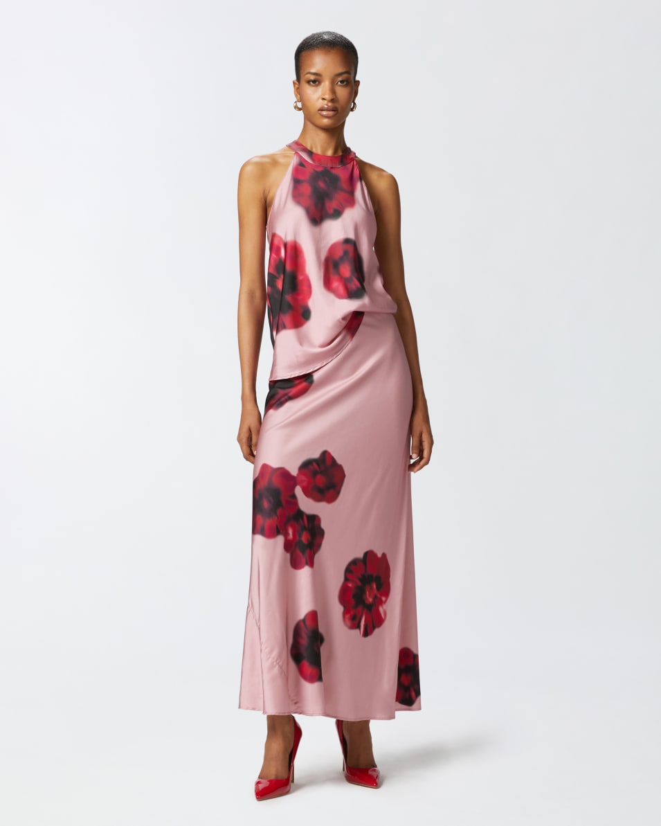 Pinko Langer Satinrock mit Blumenprint Rabatt