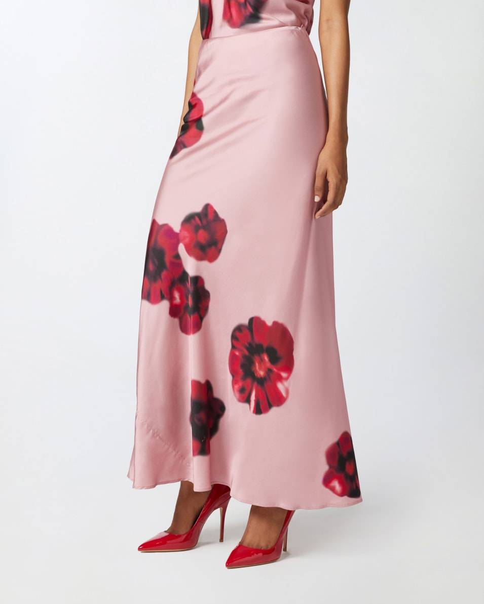 Pinko Langer Satinrock mit Blumenprint Rabatt