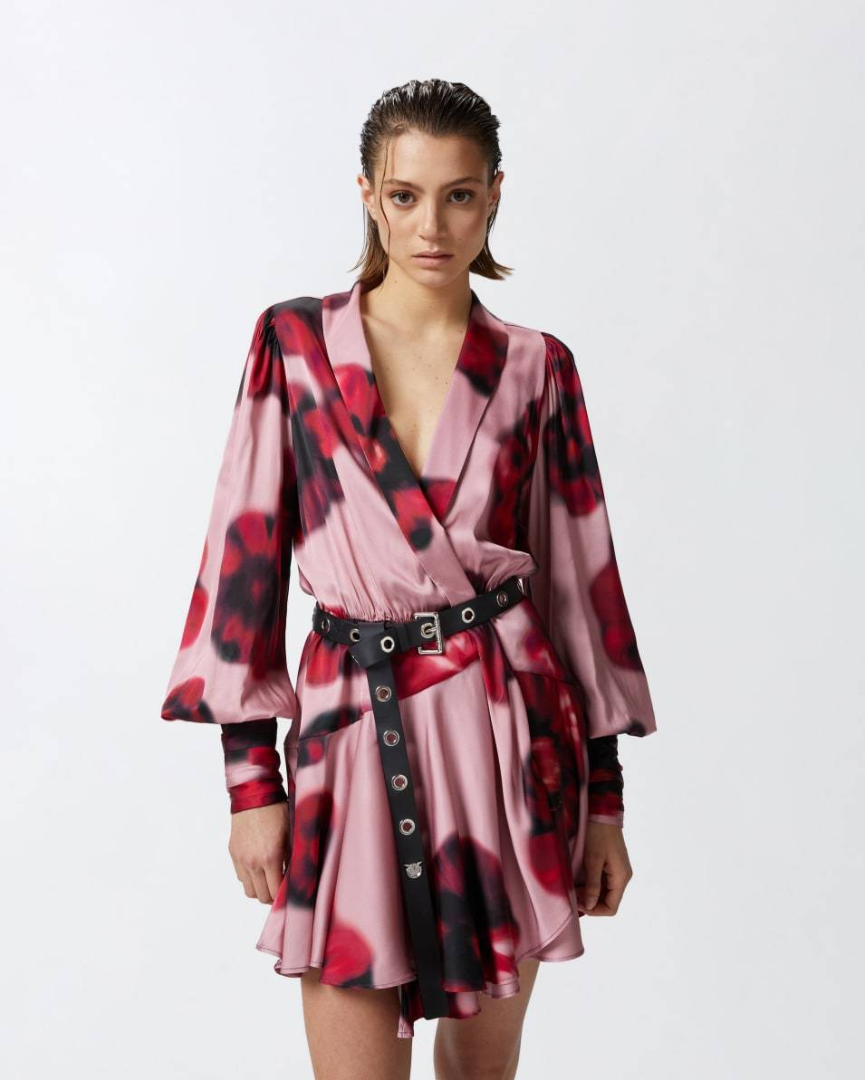 Pinko Tief ausgeschnittenes Minikleid mit Blumenprint Versandkostenfrei