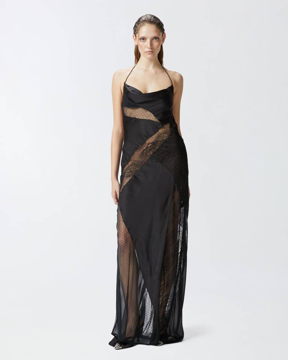 Pinko Elegantes langes Patchwork-Kleid Preisnachlass