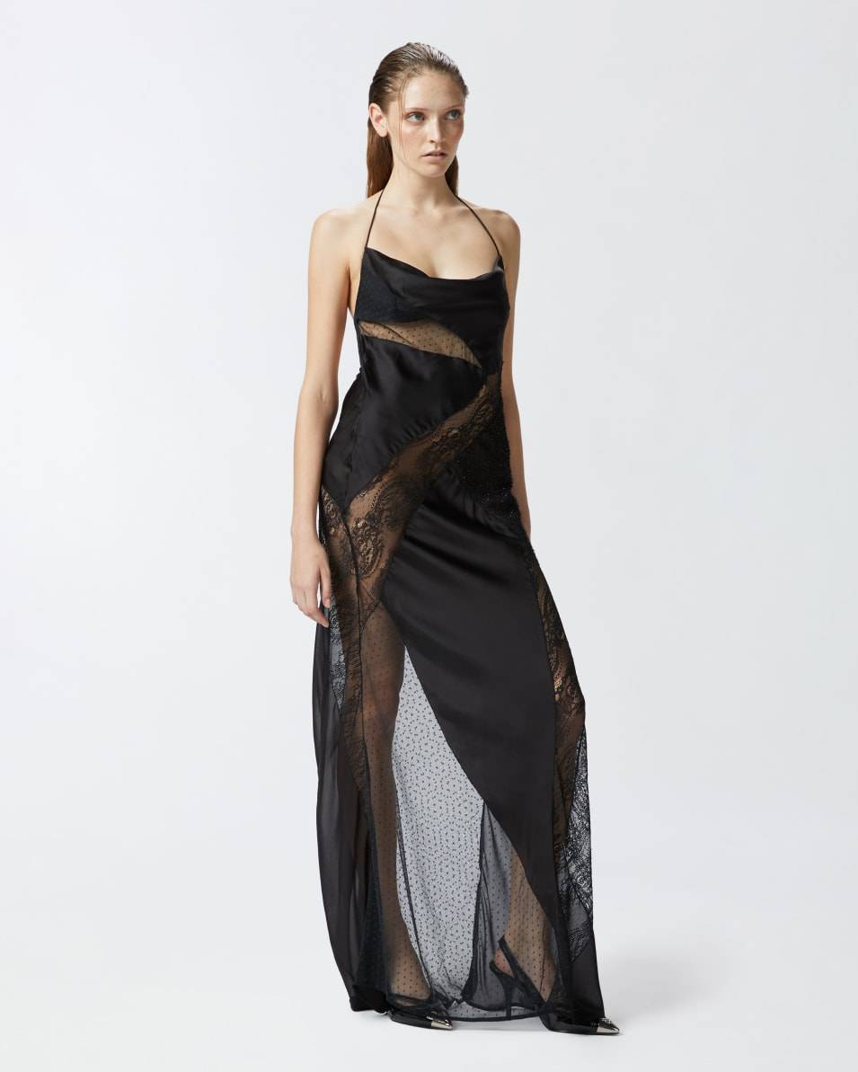 Pinko Elegantes langes Patchwork-Kleid Preisnachlass