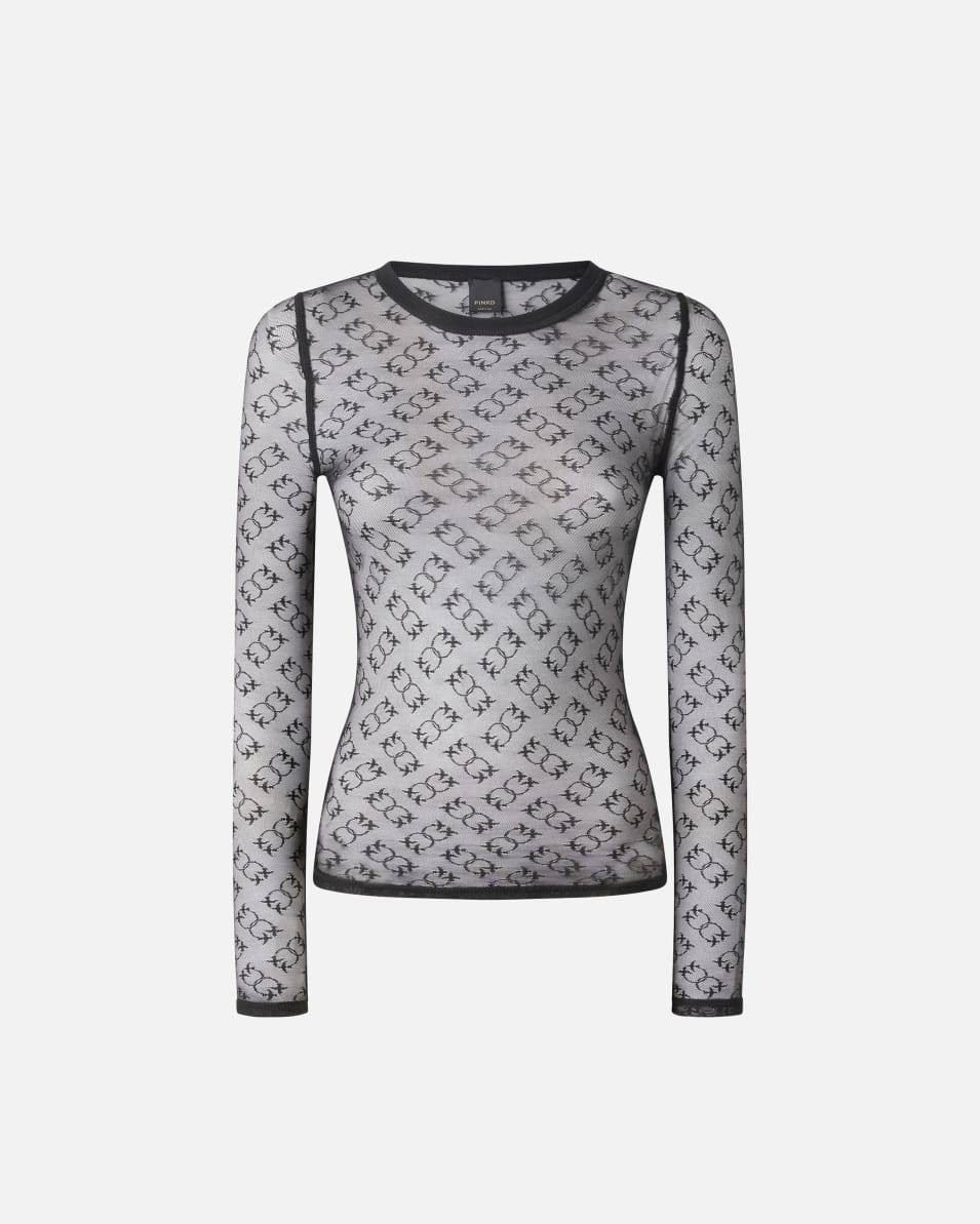 Pinko Langarm-Shirt aus transparenter Spitze Monogram Super Sparpreis