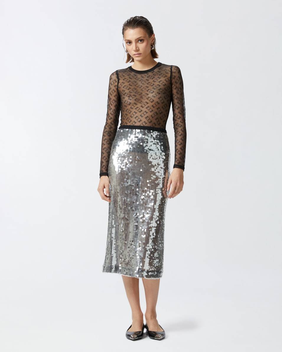 Pinko Langarm-Shirt aus transparenter Spitze Monogram Super Sparpreis