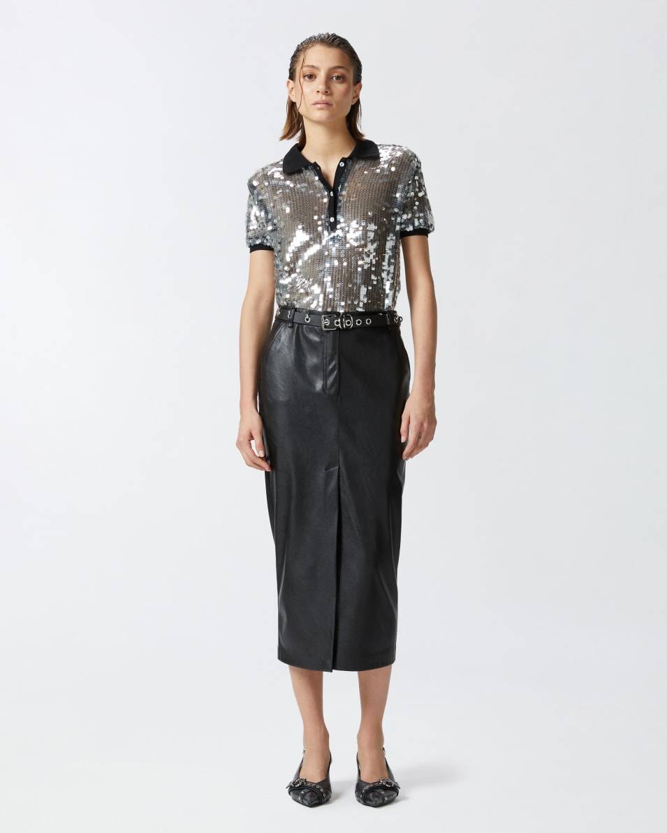 Pinko Halbtransparentes Pailletten-Poloshirt Letzte 3 Tage