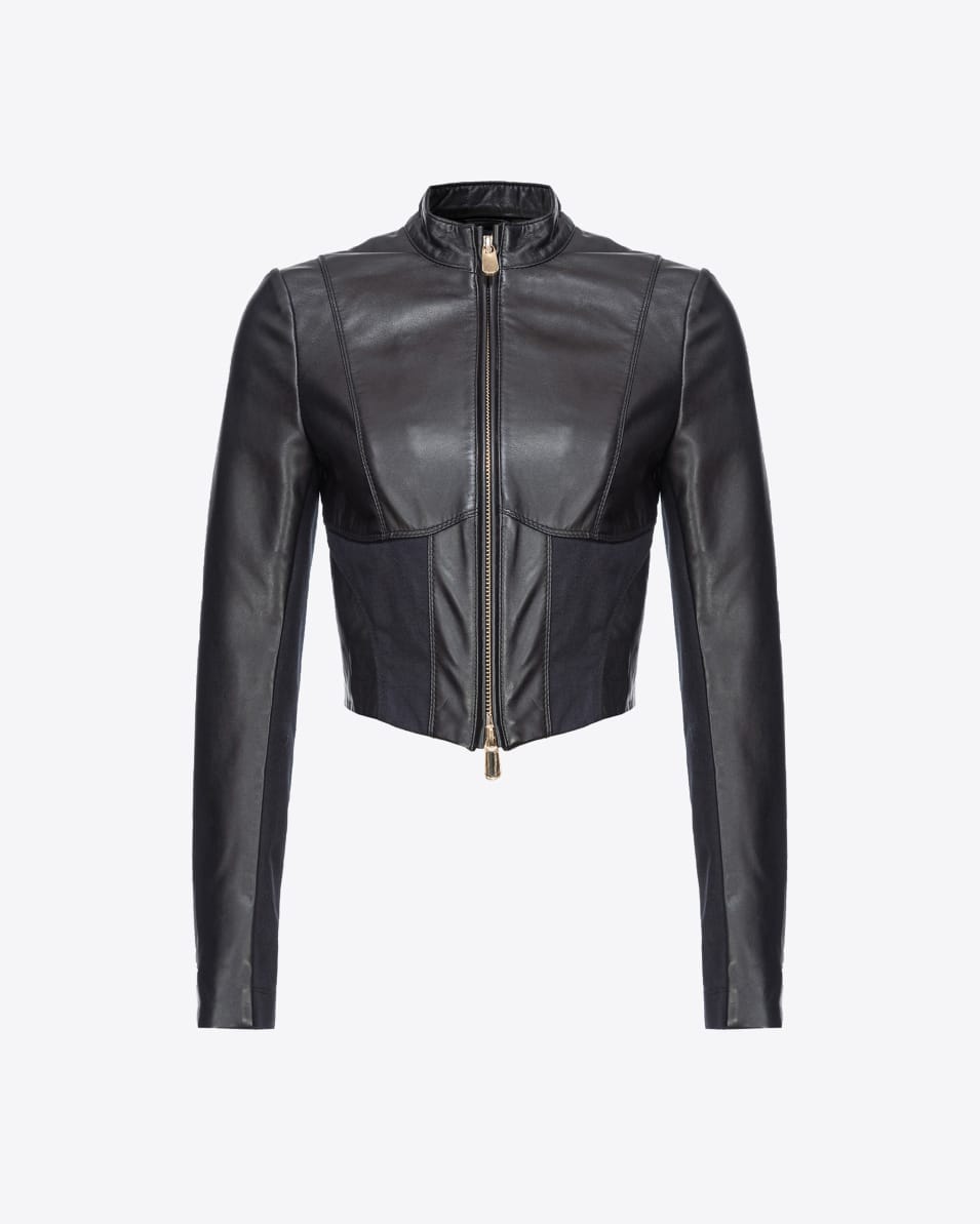 Pinko Kurze Bikerjacke aus Leder und Textil Verkauf