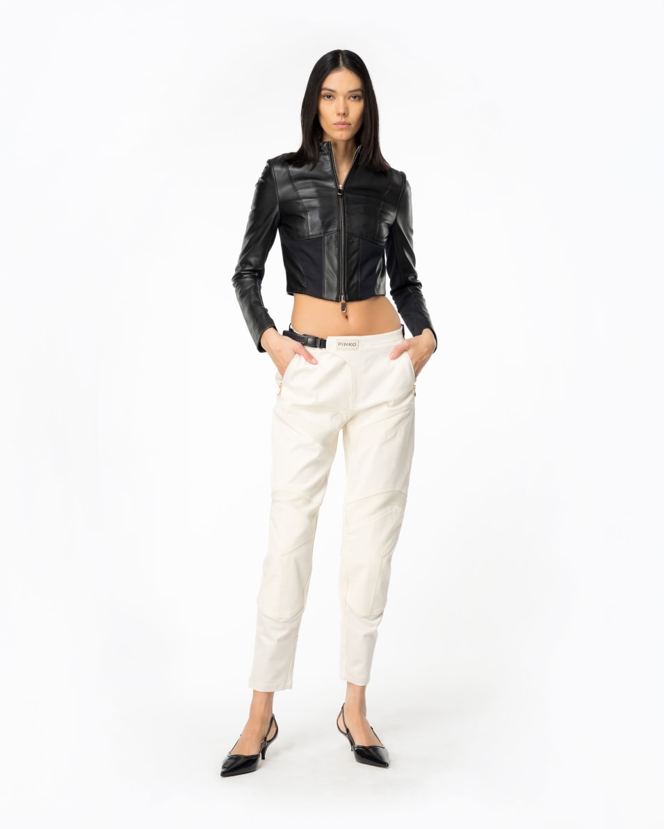 Pinko Kurze Bikerjacke aus Leder und Textil Verkauf