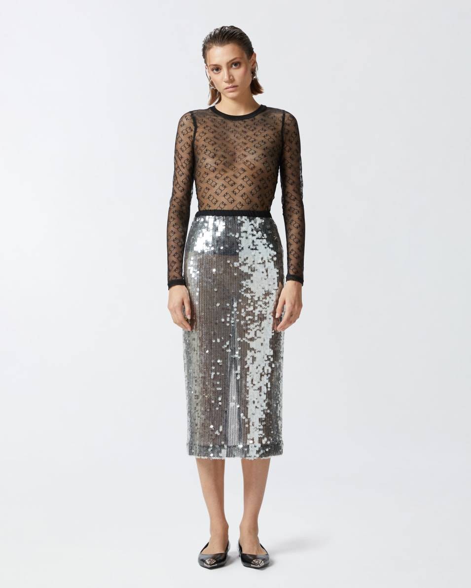 Pinko Bleistiftrock aus paillettenbesetztem Mesh-Gewebe Black Friday Preise