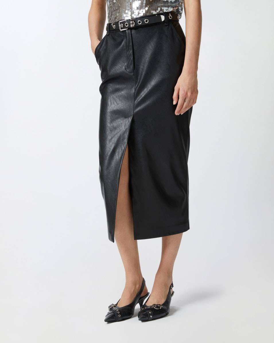 Pinko Midirock mit Ledereffekt und Schlitz Tägliche Deals
