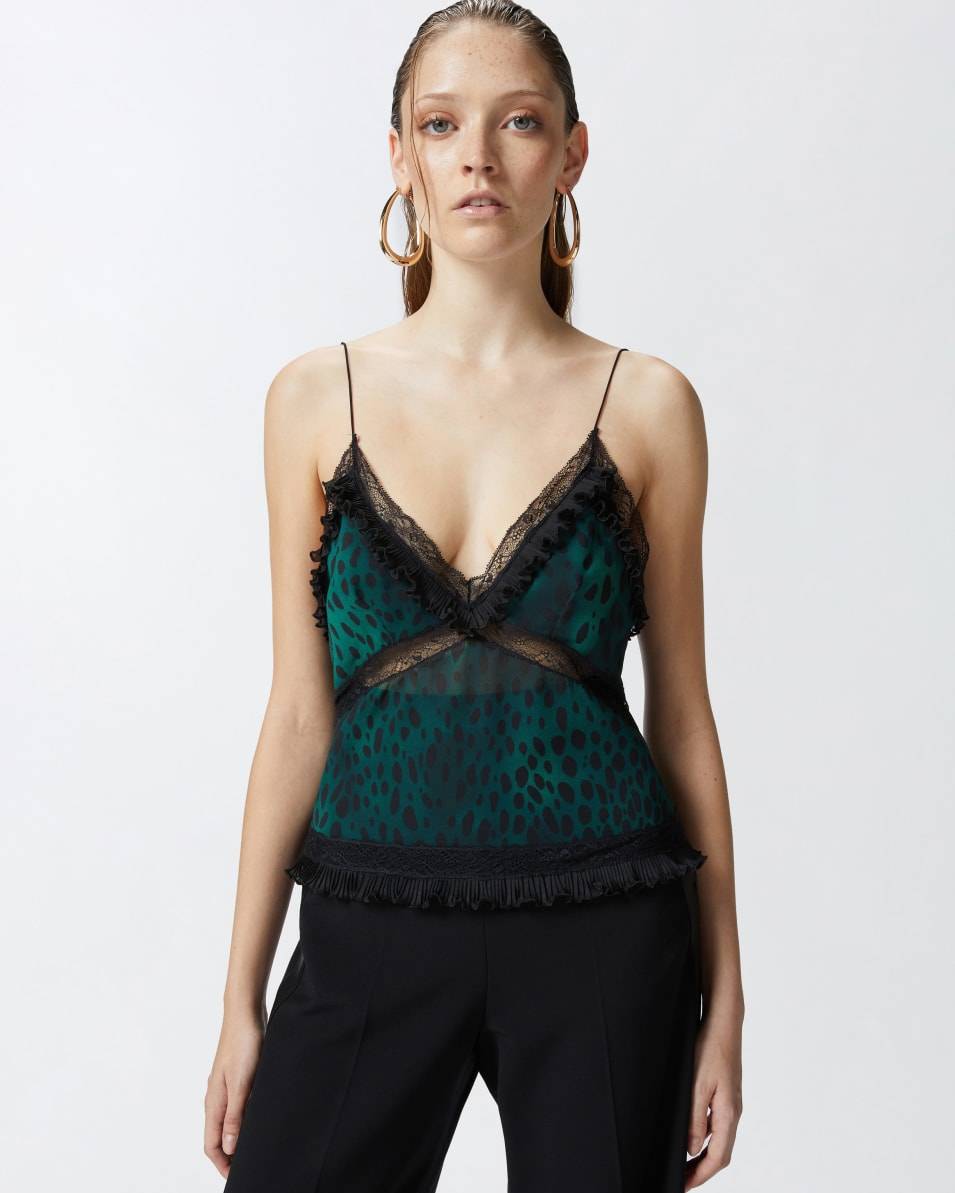 Pinko Leichtes Top mit Flecken-Print und Spitze Letzter Tag