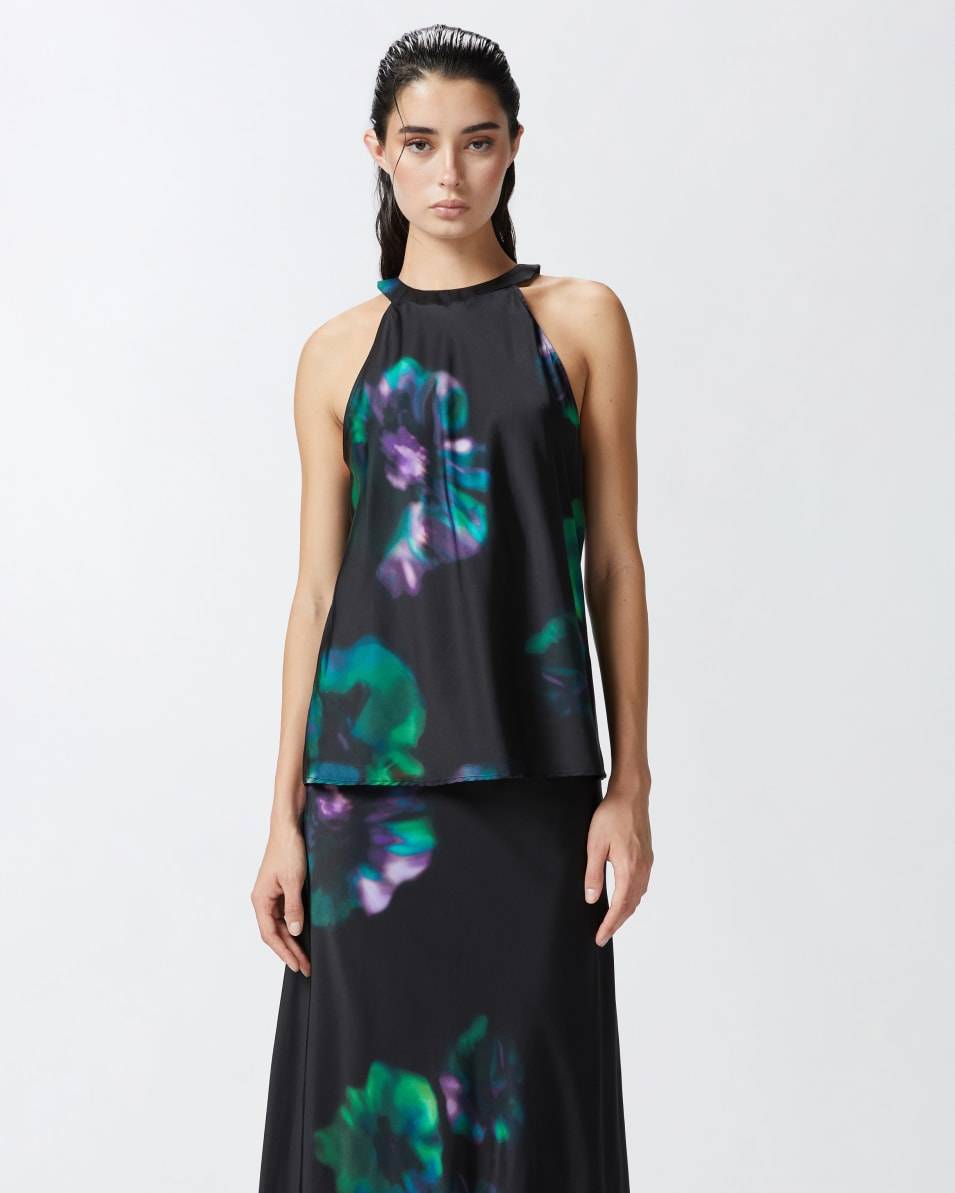 Pinko Ärmelloses Top aus Satin mit Blumenprint Sonderangebot der Fabrik