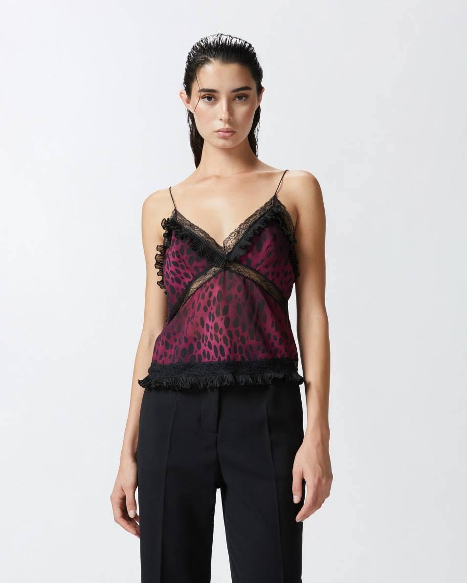 Pinko Leichtes Top mit Flecken-Print und Spitze Discount Store für neue Produkte