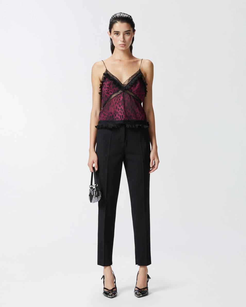 Pinko Leichtes Top mit Flecken-Print und Spitze Discount Store für neue Produkte
