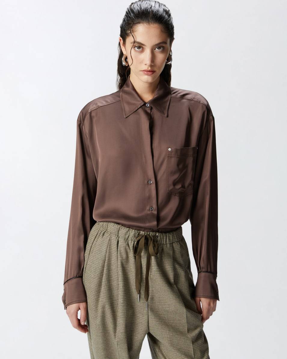 Pinko Glänzende Hemdbluse mit tiefem Ausschnitt Clearance-Verkauf