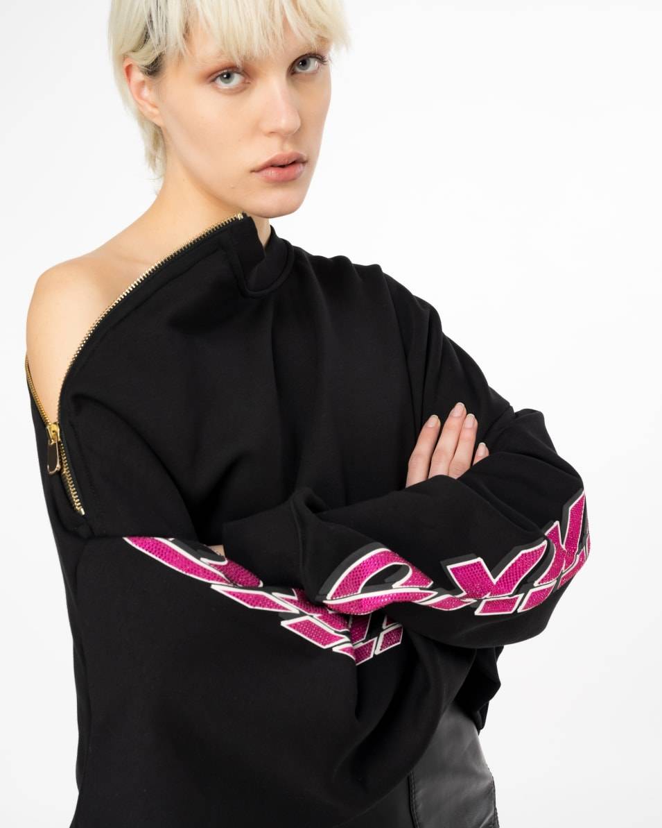 Pinko Crop-Sweatshirt mit strassbesetztem Print Meist gekauft
