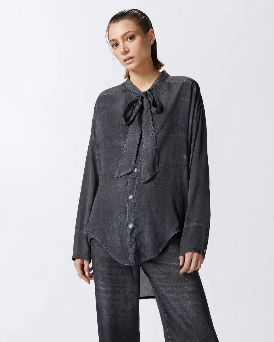 Pinko Leichte Bluse mit schwarzem Denim-Print Bis zu 55% Rabatt